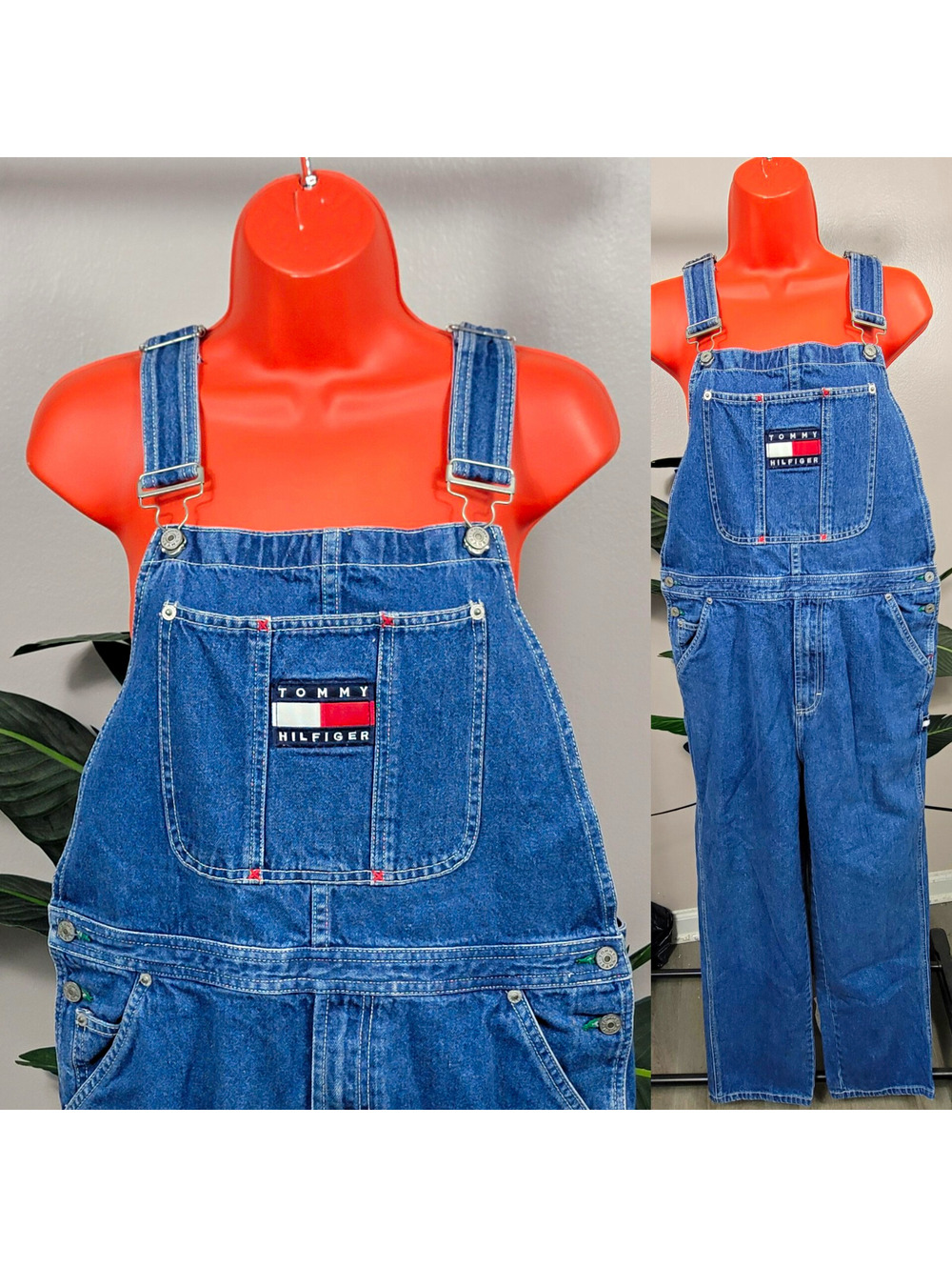 Vintage 90s Tommy Hilfiger Blue Denim Overalls Women's Large Backstreet Boys